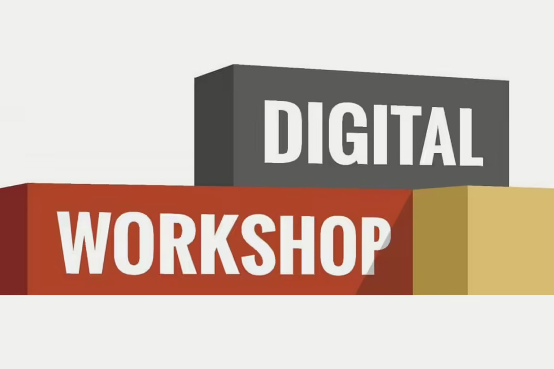 Logo des Google Digital Workshops mit den Wörtern „DIGITAL WORKSHOP“ auf farbigen Blockformen.