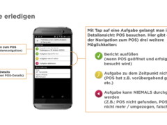 Die Touren App führte vom Routing bis zur dokumentierten Besuchsaufgabe. Touren App mit POS Aufgabe und Besuchsstatus für Google SMB Besuchswellen